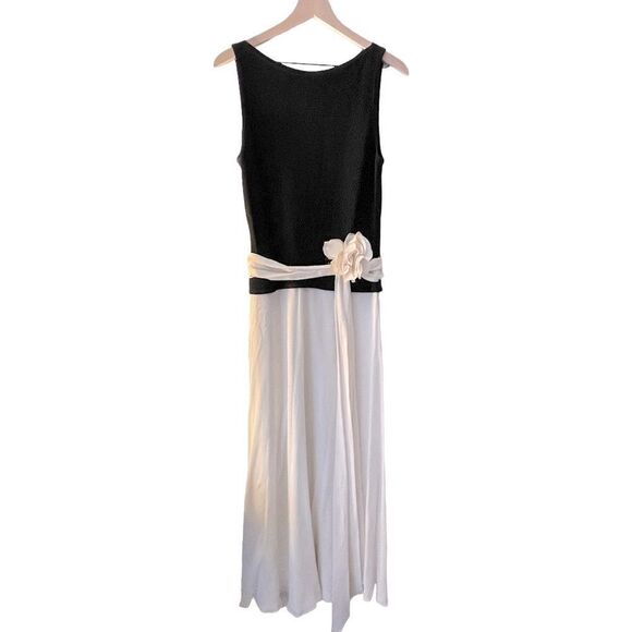 Vintage Tadashi Shoji formal black and cream long sleeveless dress size 10 - Picture 1 of 5